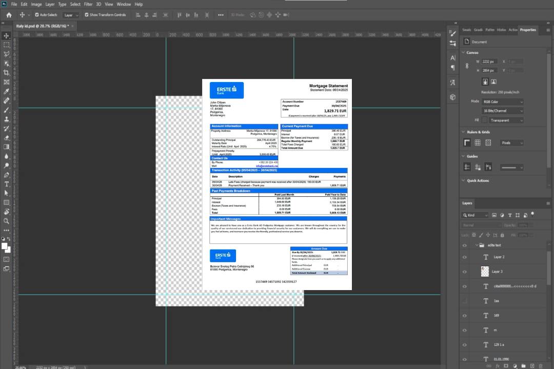 Monténégro Erste Bank AD Podgorica relevé hypothécaire Modèle Word et PDF template Monténégro Erste Bank AD Podgorica relevé hypothécaire Modèle Word et PDF template